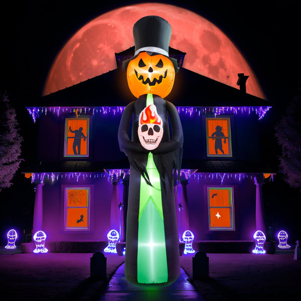 12 Ft Pumpkin Skeleton LED Blow Up